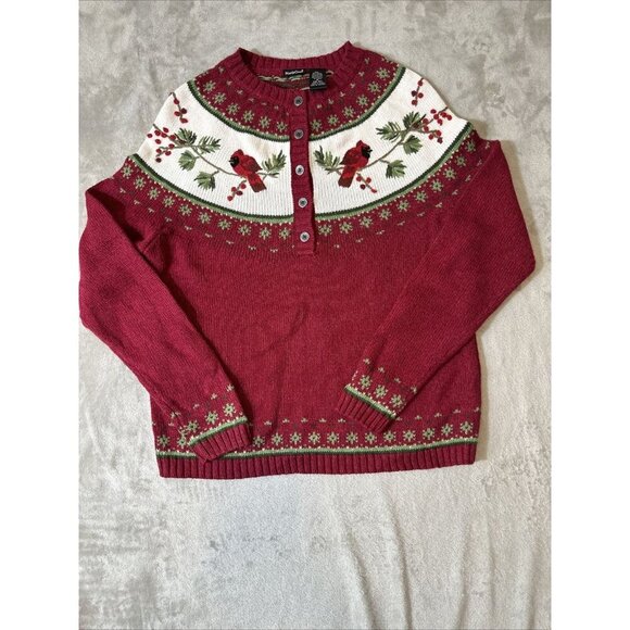 Women’s Vintage North Crest Christmas Sweater Cardinals Red GrannyCore M 10/12 - Picture 1 of 12
